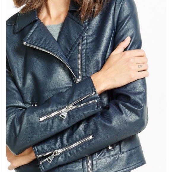 Express Navy Moto Faux Leather Jacket 